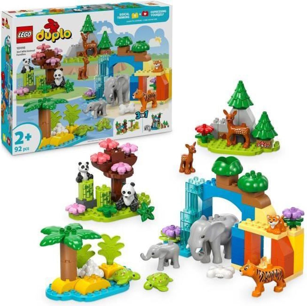 LEGO DUPLO Ma ville 10446 3-in-1 Wilde Tierfamilien, Lernspielzeug mit 10 Tieren, Tiger & Elefant, ab 2 Jahren