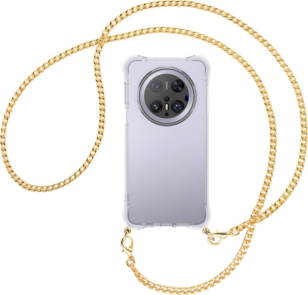 Handykette Backcover-Schutzhülle mit Band (Metall goldfarben) für Huawei Mate 70 Pro - goldfarbene Kette