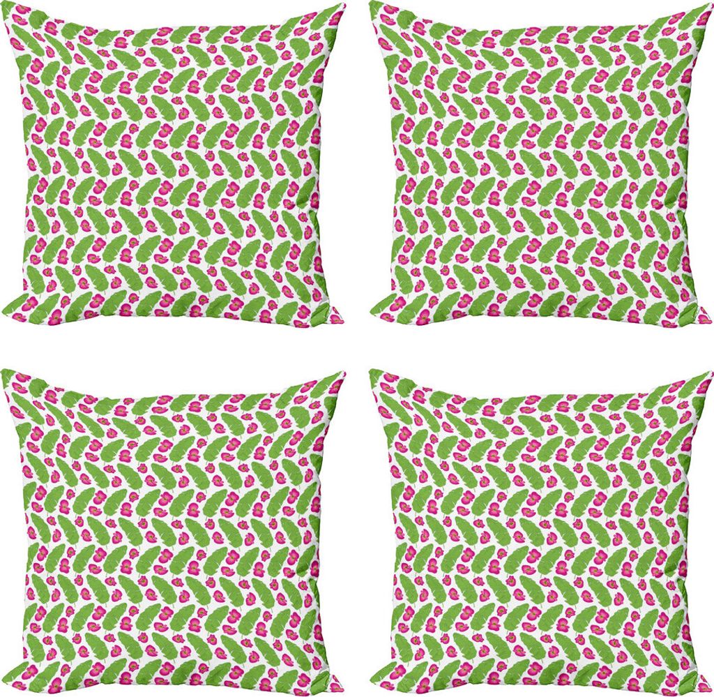 ABAKUHAUS Bananenblatt Kissenbezug Set (4 Stück), Botanischer Konzept, Moderner Doppelseitiger Digitaldruck, 45 cm x 45 cm, Lime Green und Magenta