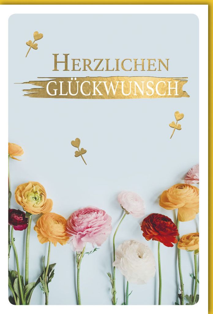 Allgemeine Wünsche - Karte mit Umschlag - Blumenreihe und Herzlichen G