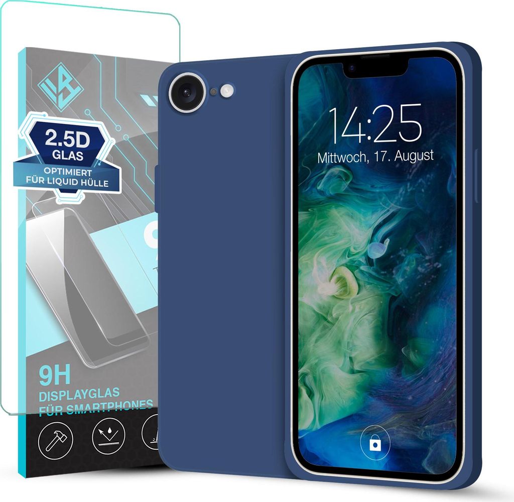 Hülle für Apple iPhone 16e mit 9H Displayglas Displayschutz Plus Case Cover Bumper Silikon Softgrip Schutzhülle Farbe: Blau