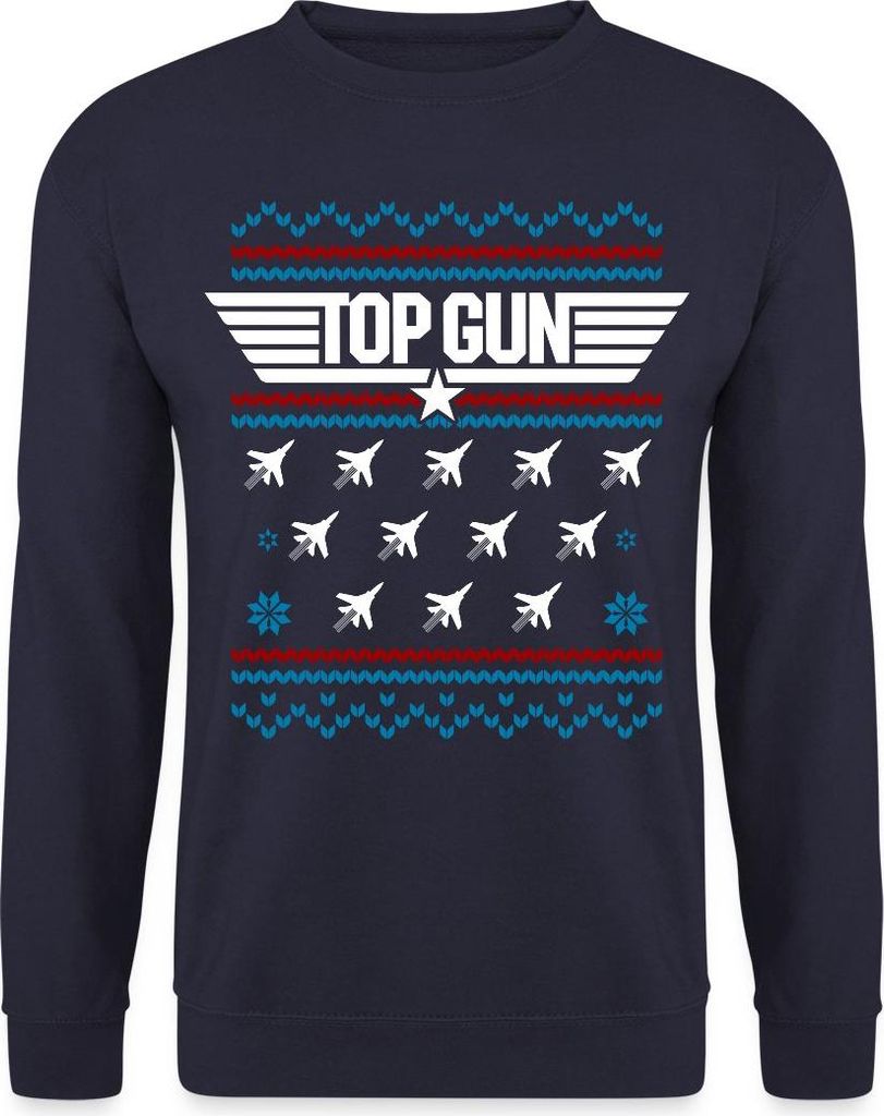 Spreadshirt Top Gun Logo Und Jets Ugly Christmas Uni Pullover, XXL, Navy