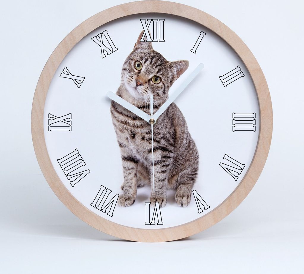 Holzuhr 30fi cm wanduhr - weiße Spitzen - stilvolle Katze