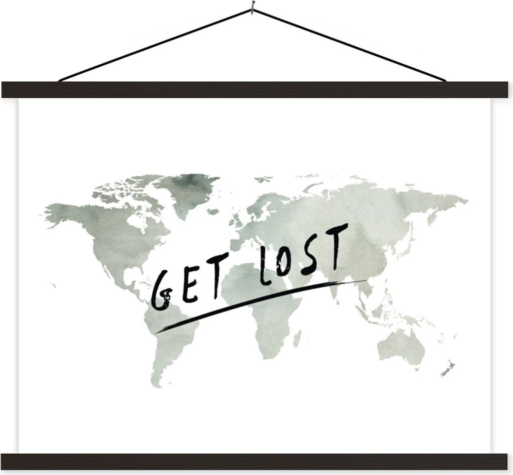 MuchoWow Textilposter Weltkarte - Grau - Weiß 60x45 cm mit schwarzem Rahmen - Poster Schlafzimmer