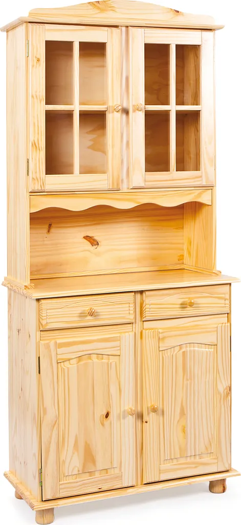 Vitrine Alican en Bois Naturel 2 Portes Vitrées avec Tiroirs de Style
