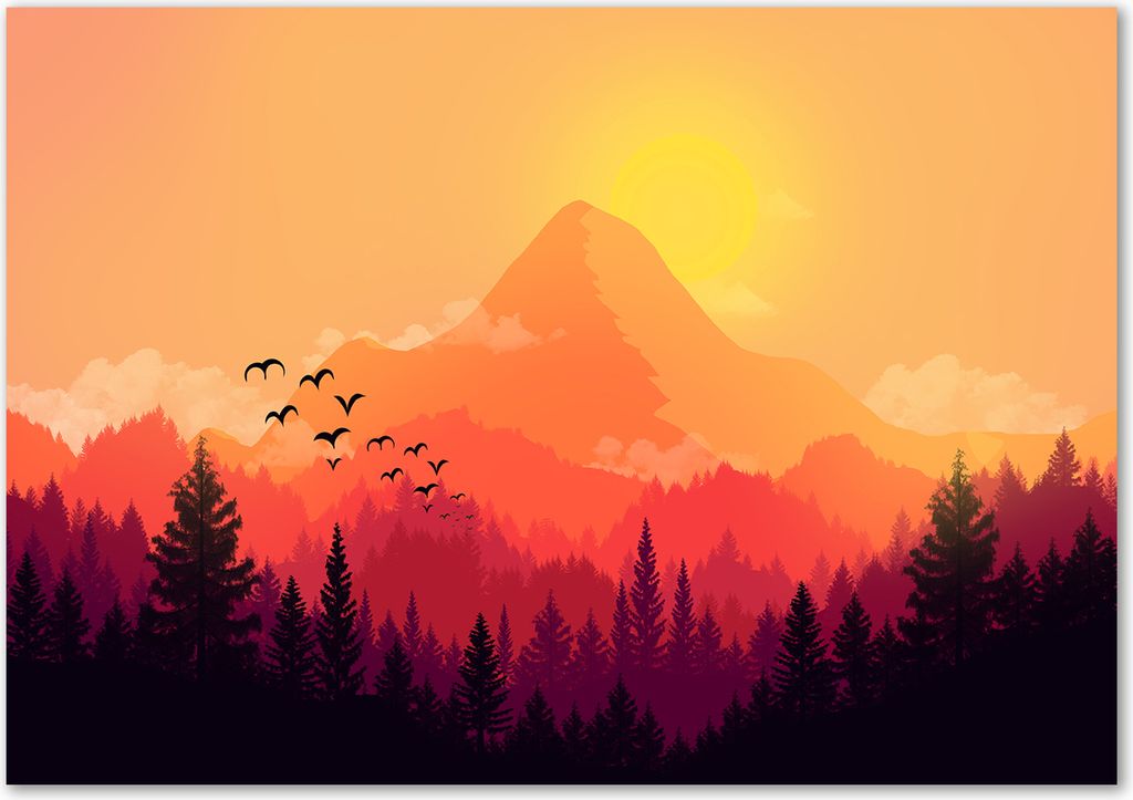Tulup Glas-Bild - 100 x 70 - Wandbild aus Glas - Wandkunst - Wandbild hinter gehärtetem Sicherheitsglas - Landschaften - Berglandschaft - Orange