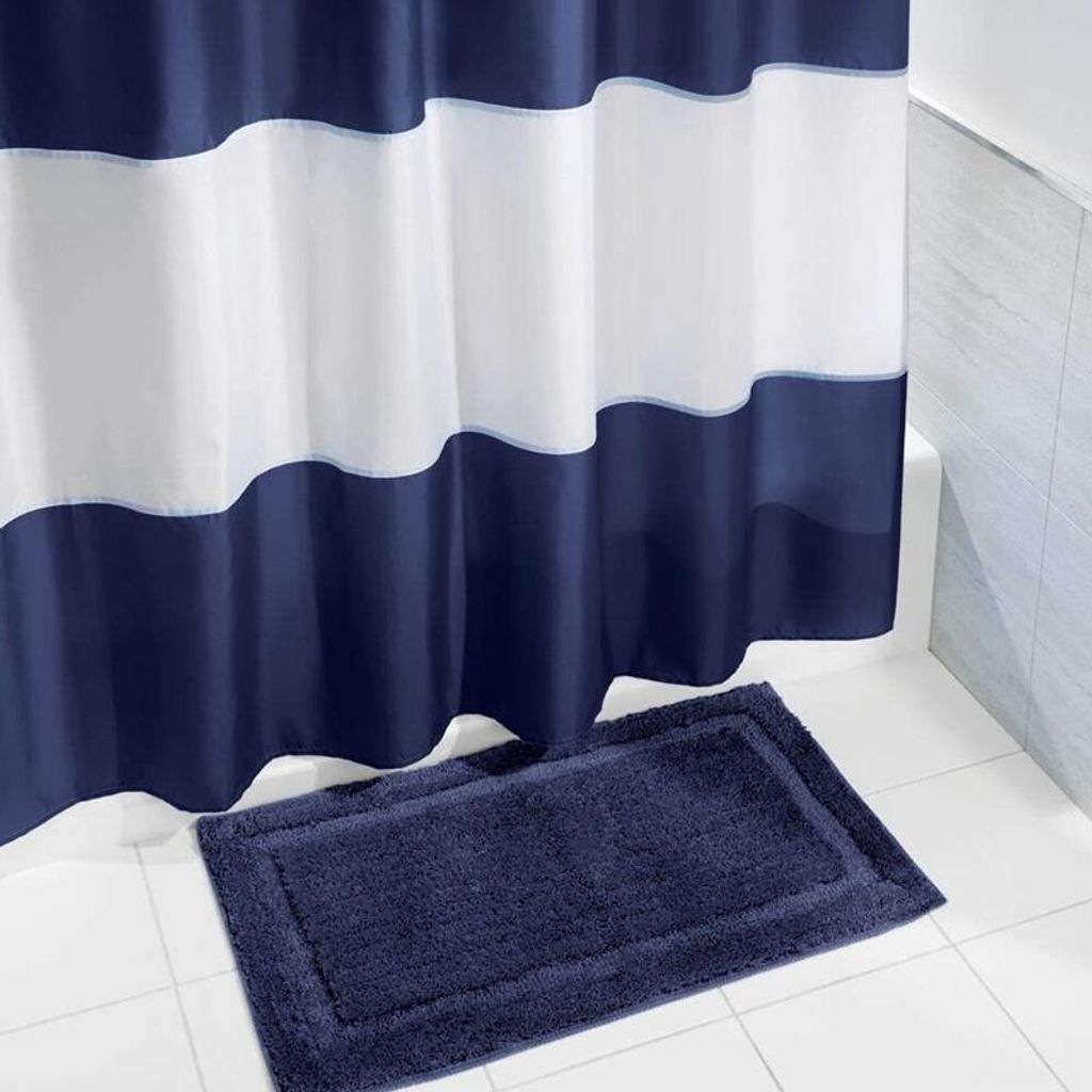 Rayen Badezimmervorhang Wasserdicht - 180x200 Cm, Polyester, Mit 12 Haken, Blau-weiß Gestreift