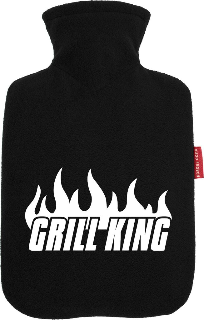 Huuraa Wärmflasche Grill King Flammen 1,8 Liter Black Classic Veloursbezug Bettflasche Geschenkidee