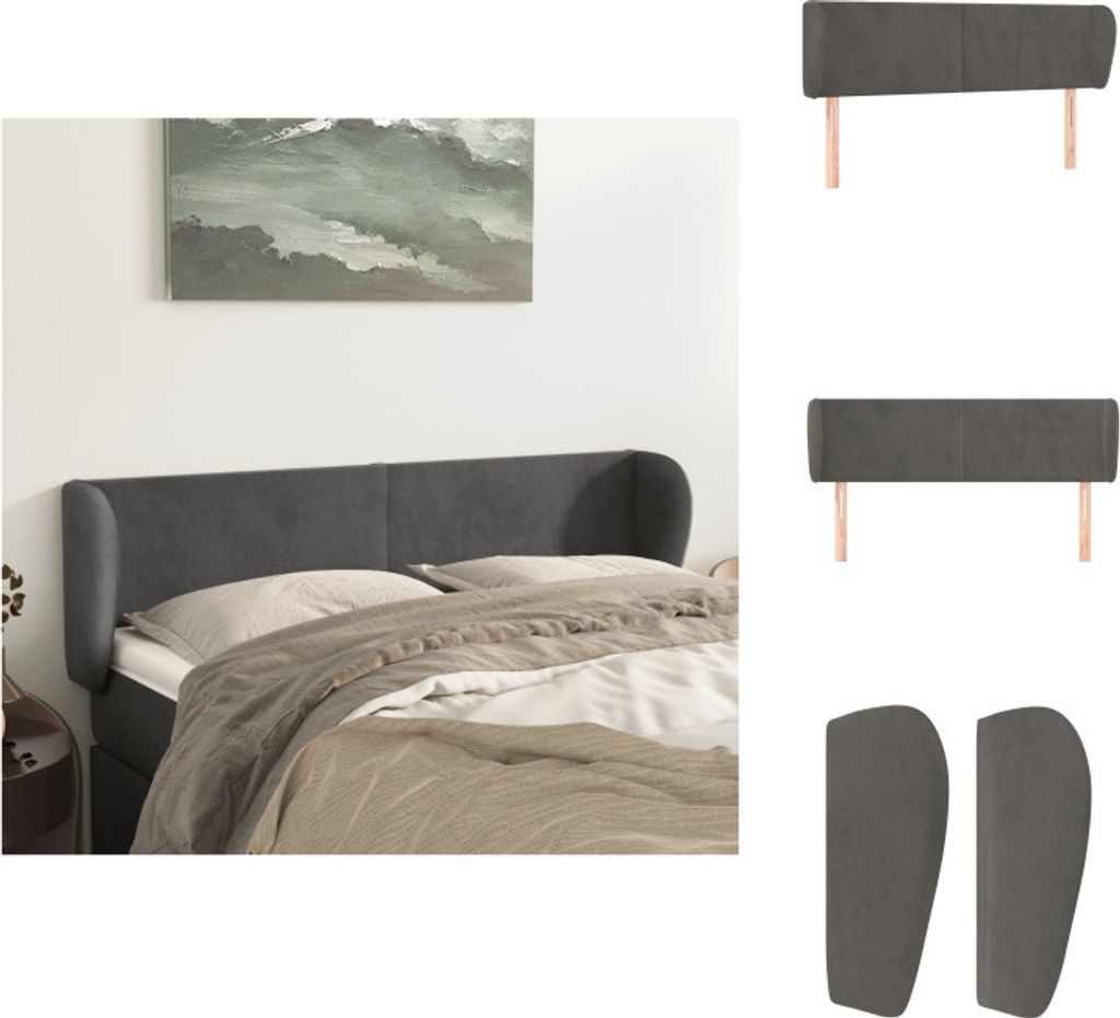 vidaXL Kopfteil mit Ohren Dunkelgrau 147x23x78/88 cm Samt - Kopf- & Fußenden