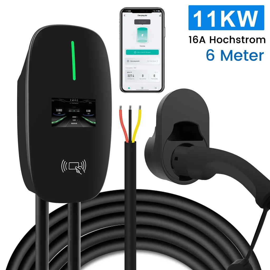 Chargeur voiture électrique 11kW Type 2 avec 4 cartes RFID et 6m