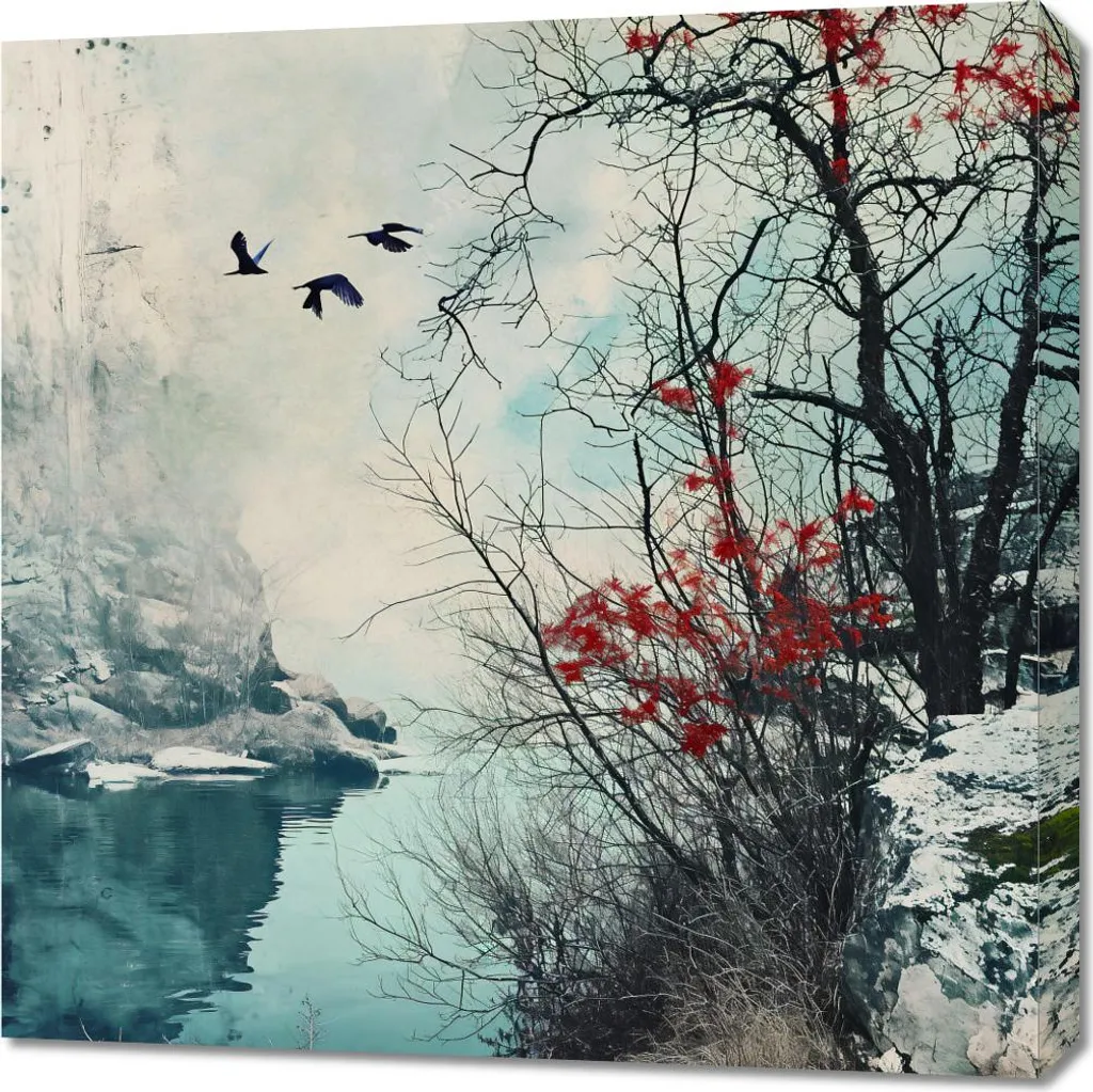 Quadro 70x70 Alba Invernale Uccelli - Arredo Casa Nature Style