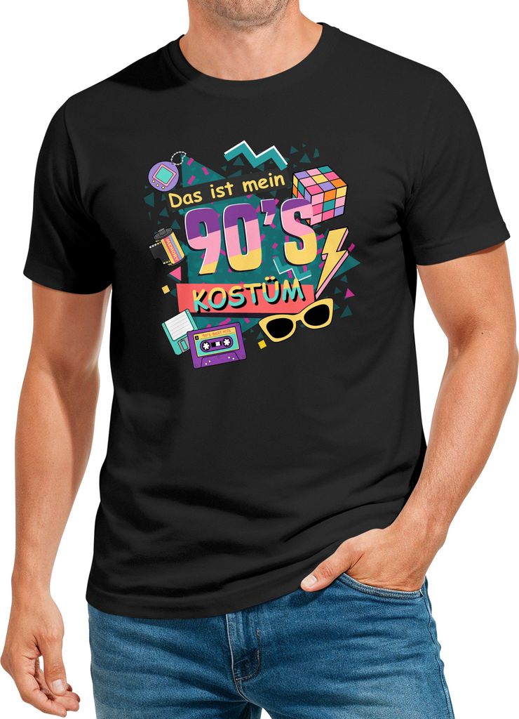 Herren T-Shirt Fasching Karneval 90er Kostüm-Ersatz Verkleidung Last Minute Faschingskostüme Mottoparty Männer Funshirt Moonworks