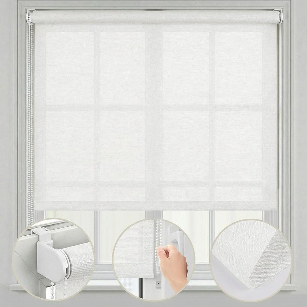 Fensterrollo 130x150cm Weiß Thermorollo Klemmfix ohne Bohren Verdunklungsrollo Seitenzugrollo Sonnenschutz Sichtschutzrollo Papier-Polyester-Stoff