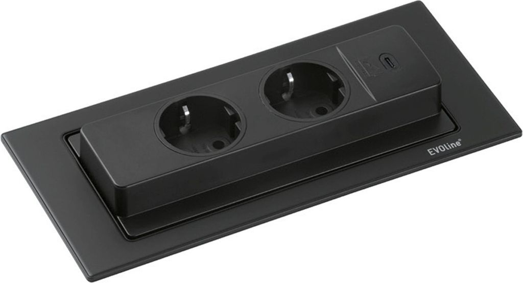 EVOLine BackFlip Schwarz matt 2x Steckdose mit USB-C, Produktbild 