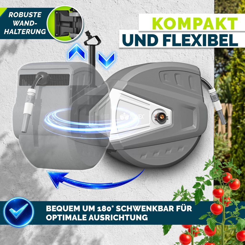 tillvex Schlauchtrommel Wasser 30+2m Grau mit Wandhalterung