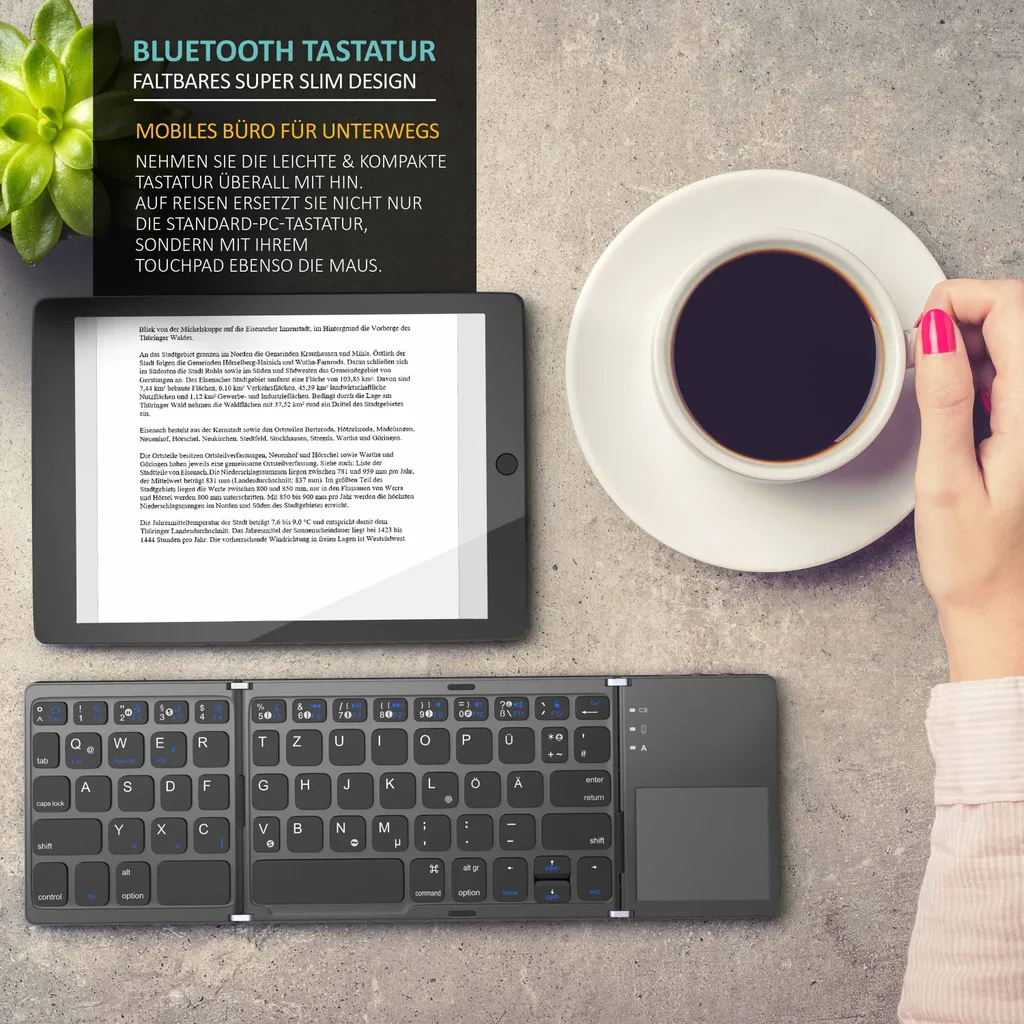 Aplic Clavier Bluetooth Pliable avec Touchpad - Design Ultra Fin Noir - 2