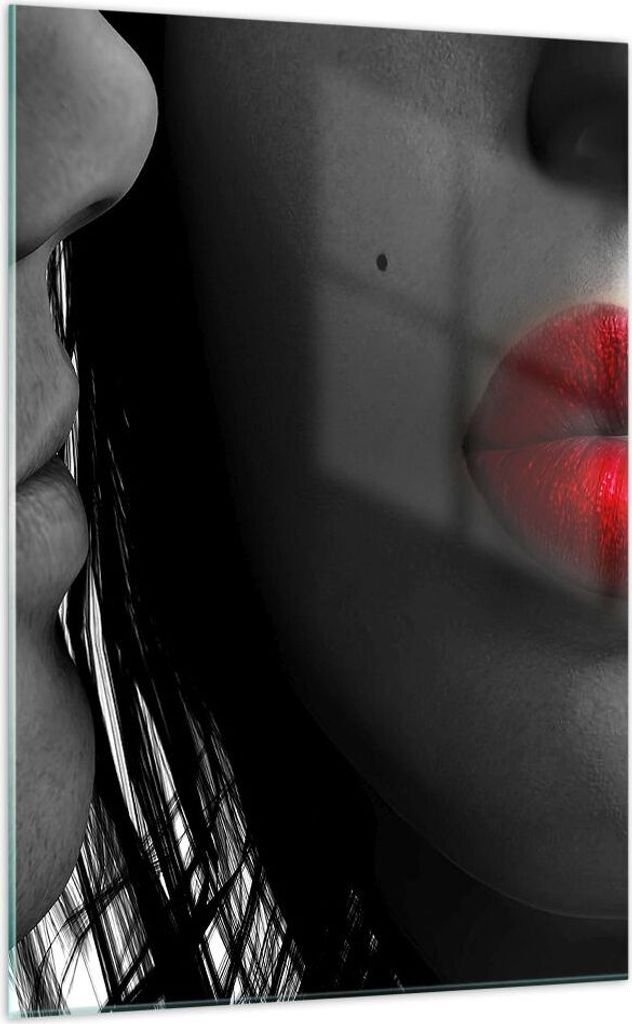 Bilder auf glas - Einteilig - Rote Lippen dunkles Haar Modell Liebe - 70x100cm - Glasbilder - Wandbilder - Bilder - Wanddekoration aus Glas - Glas ...