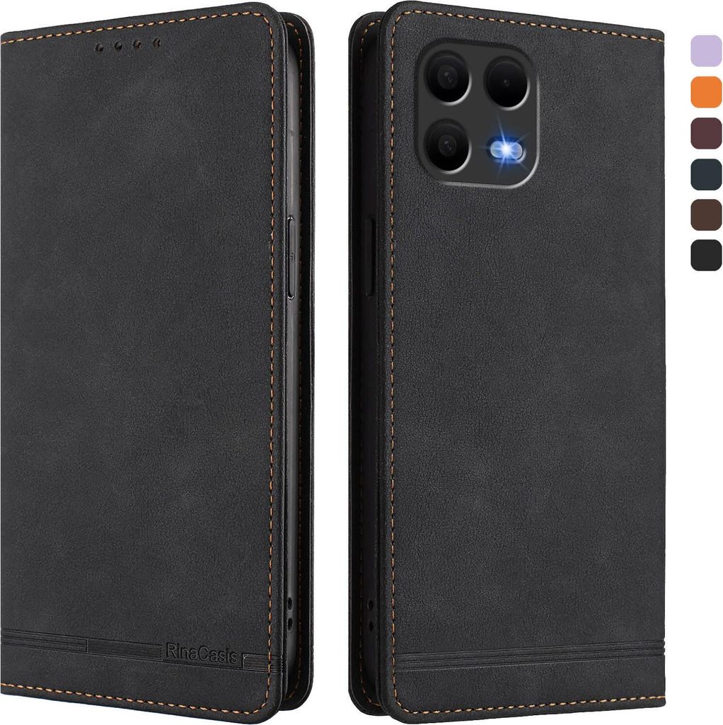 Hülle für T-Mobile Revvl 8 Pro/T Phone 3 Pro 5G, Retro Kunstleder Ständer Klapphülle mit Kartenfächer und Magnetische Schwarz