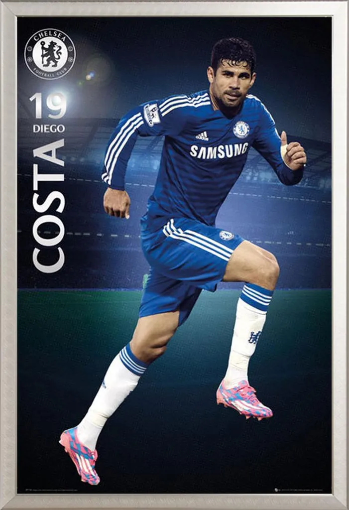 Déco murale Chelsea Diego Costa : Poster avec cadre argenté Shinsuke® Maxi