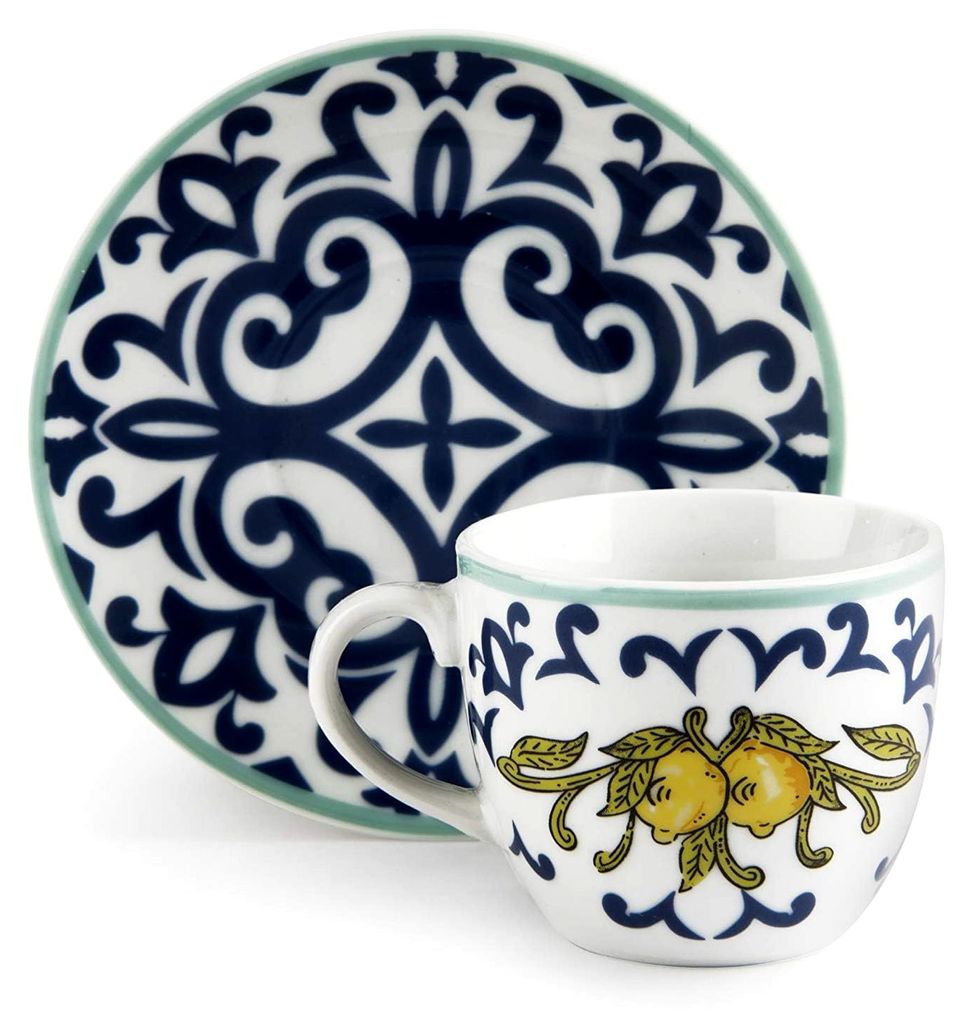Set aus 6 Kaffeetassen mit Untertassen, dekoriertes Porzellan