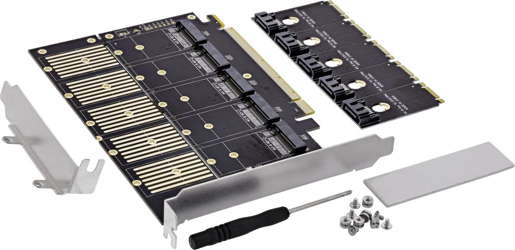 InLine Schnittstellenkarte, PCIe x16 zu 5x M.2 Key B SATA, inkl. Low-Profile