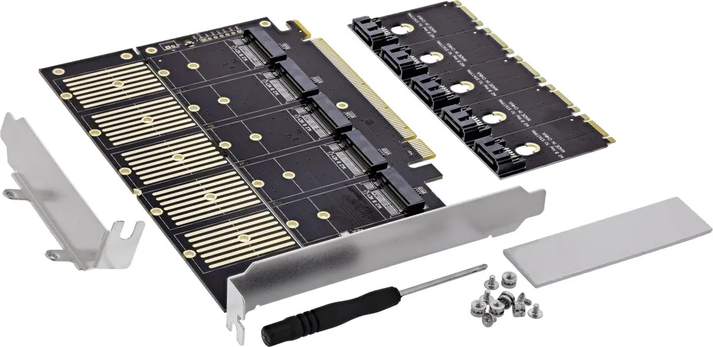 Carte InLine PCIe x16 vers 5x M.2 Key B SATA avec Équerre Profil Bas