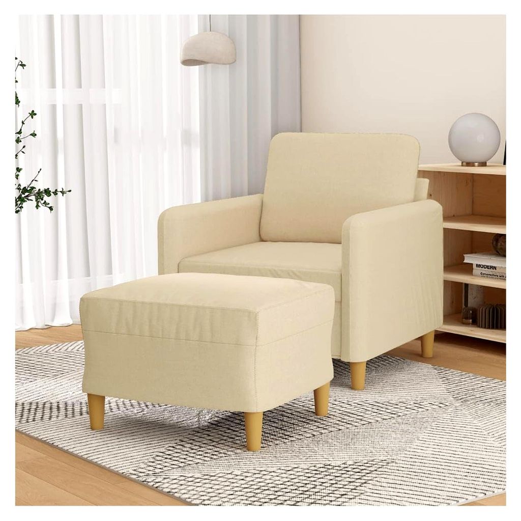 Sessel mit Hocker, Creme, 60 cm Stoff, Robustes Metallgestell, Bequemer Polstersessel für Wohnzimmer und Schlafzimmer