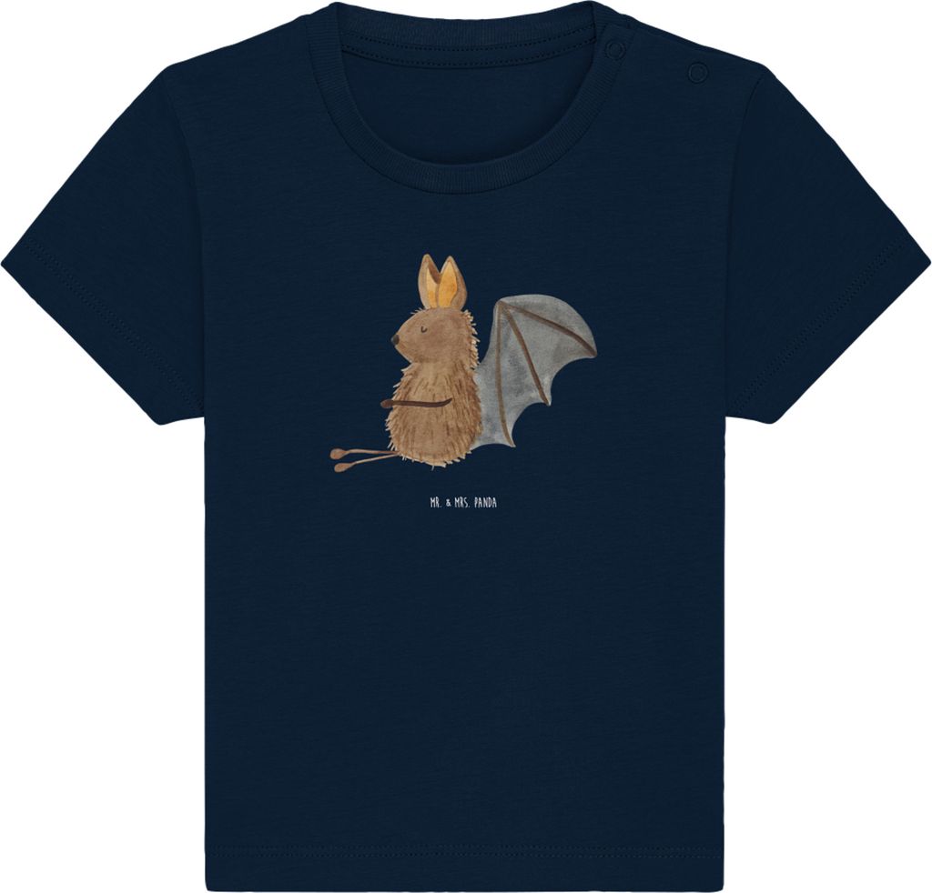 Mr. & Mrs. Panda Babyshirt Fledermaus Sitzen 6. - 12. Monat - French Navy - Geschenk, Motivation, Baumwolle Baby Shirt, Öko T-Shirt, Kleinkind, , ...