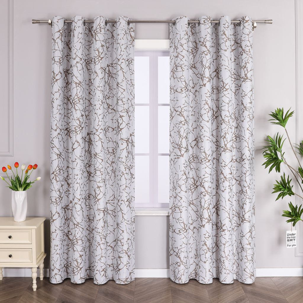 Joyswahl Verdunklungsvorhang Blickdicht Gardinen Ösenschal mit Zweigdruck Schlafzimmer Wohnzimmer Weiß HxB 145x140cm 1 Stück
