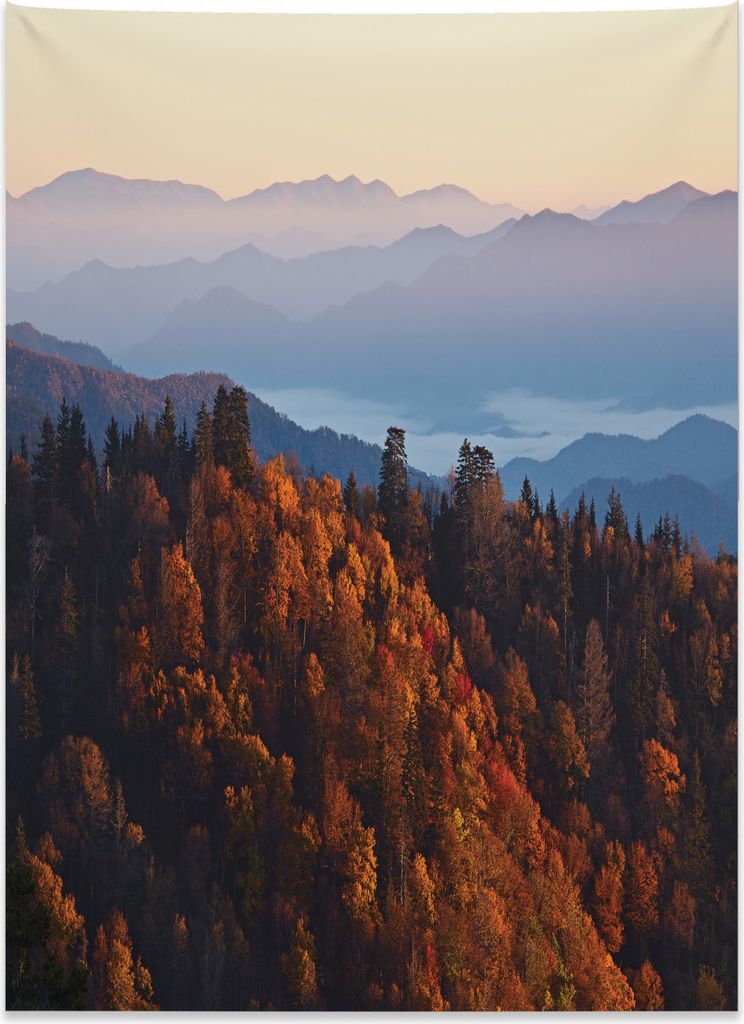 Abakuhaus Natur Wandteppich, Sonnenaufgang Berge aus Weiches Mikrofaser Stoff Kein Verblassen Klare Farben Waschbar, 110 x 150 cm, Mehrfarbig