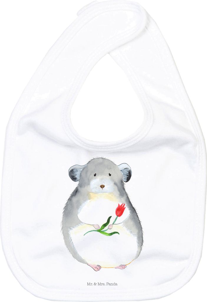 Mr. & Mrs. Panda Lätzchen Chinchilla Blume - Weiß - Geschenk, Büro, Baumwoll-Lätzchen, Babylätzchen, Sabber, Für Babys, Chinchillas, Kummer, ...