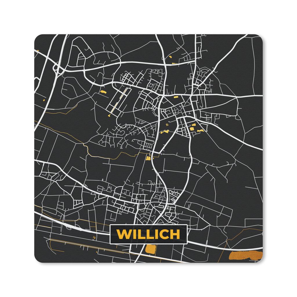 MuchoWow Mauspad Mousepad Schwarz und Gold - Stadtplan - Willich - Deutschland - Karte 20x20 cm - Mousepads - Maus Mat - Pad - Mausunterlage - De...