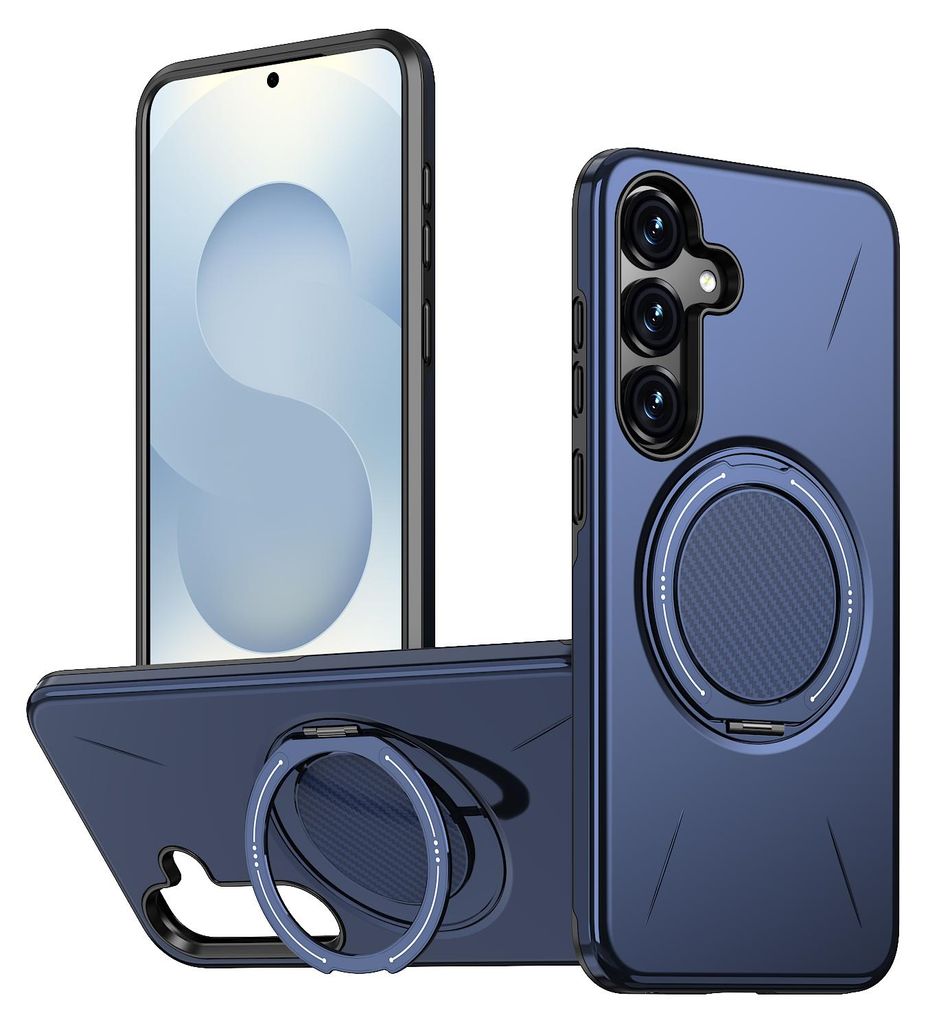 Magnetisch Hülle für Samsung Galaxy S24+ /Galaxy S25+, Stoßfeste Weich TPU und Hard PC Schutzhülle mit Ringhalter Ständer Blau
