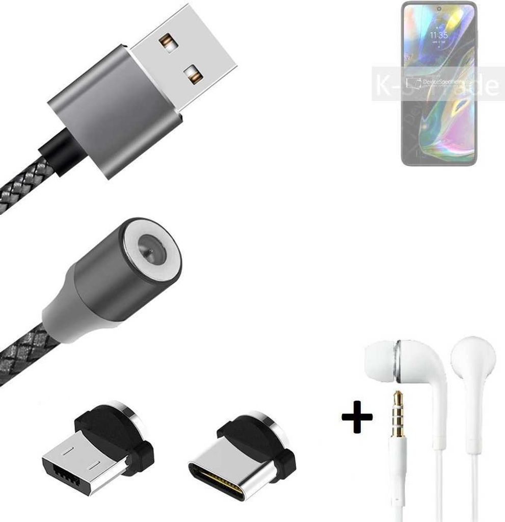 K-S-Trade Hochwertiges Magnet-Lade-kabel Sync-Kabel Daten-Kabel + Kopfhörer kompatibel mit Motorola Moto G71s mit USB-Typ-C-Anschluss und