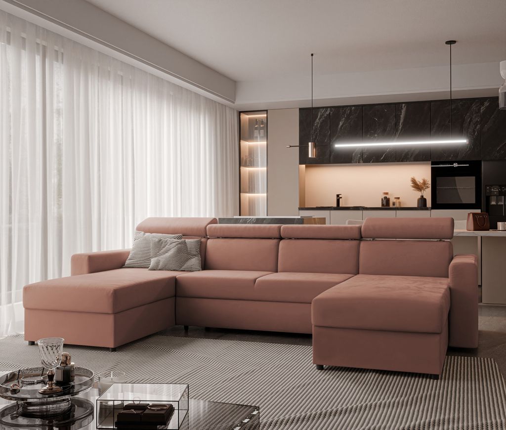 Ecksofa Beni II mit Schlaffunktion Couchgarnitur Ecke Bettcouch U-Form Sofa mit Relaxfunktion und Kopfstützen Eckcouch Wohnzimmer Bettsofa Manila ...