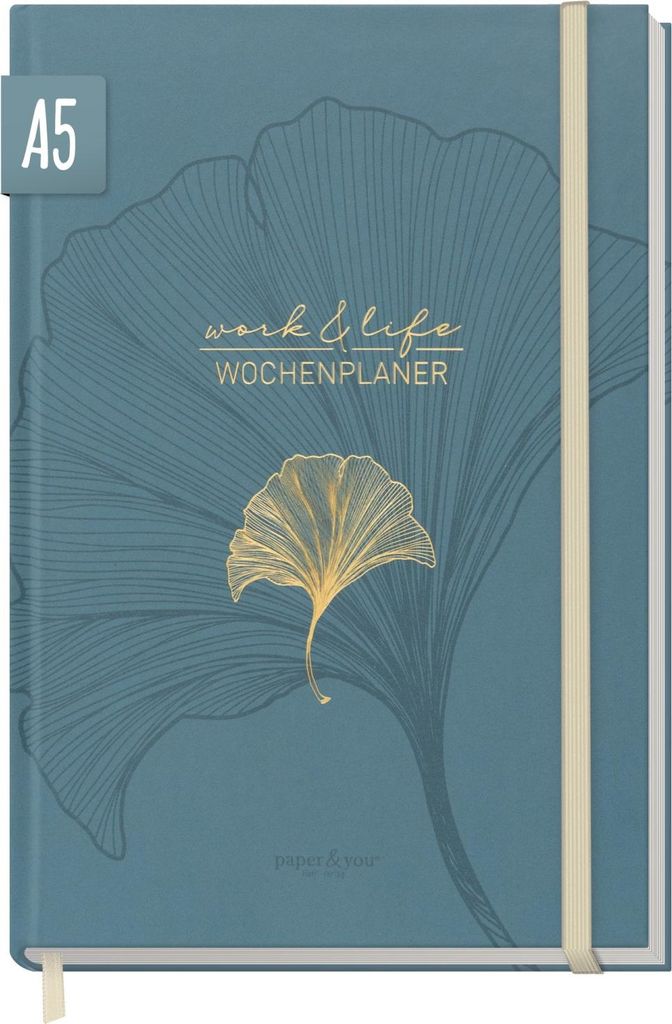 paper & you Work & Life Wochenplaner A5 / Blue Ginkgo / vom Häfft-Verlag