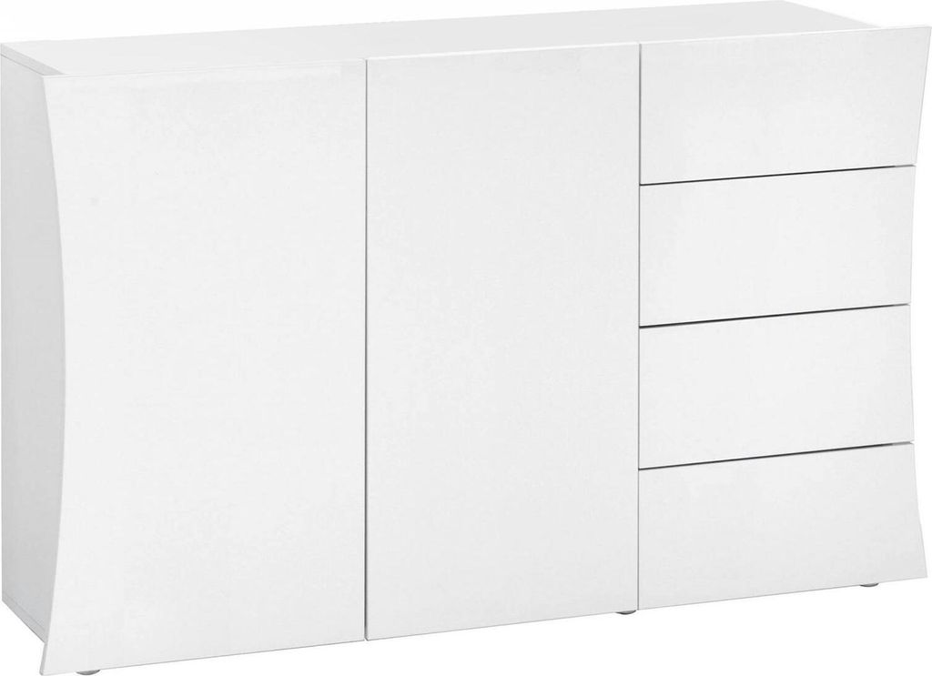 Kommode Dmogno, Küchen-Sideboard mit 2 Türen und 4 Schubladen, Wohnzimmer-Buffet, 100 % Italy, cm 124x40h82, glänzend weiß