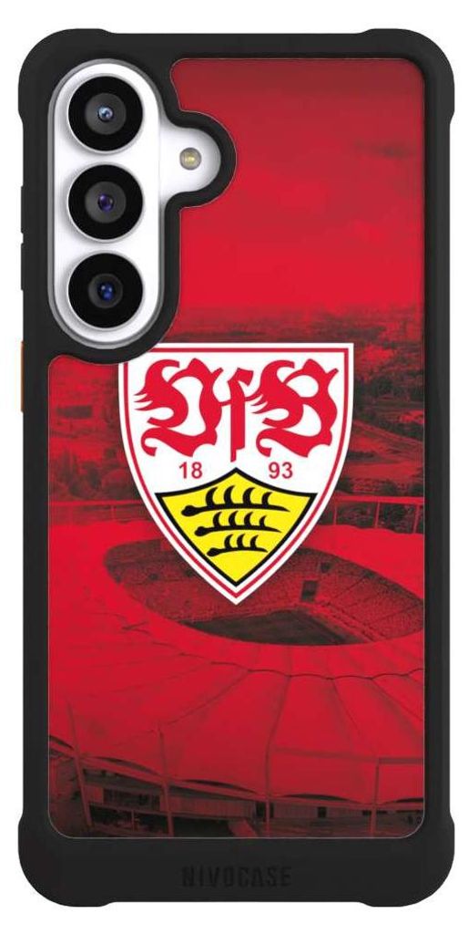 NIVOCASE Hülle für Samsung Galaxy S26+ Stoßfeste Handyhülle NIVOmax Case Schwarz Offizielles Lizenzprodukt Stadion VfB Stuttgart