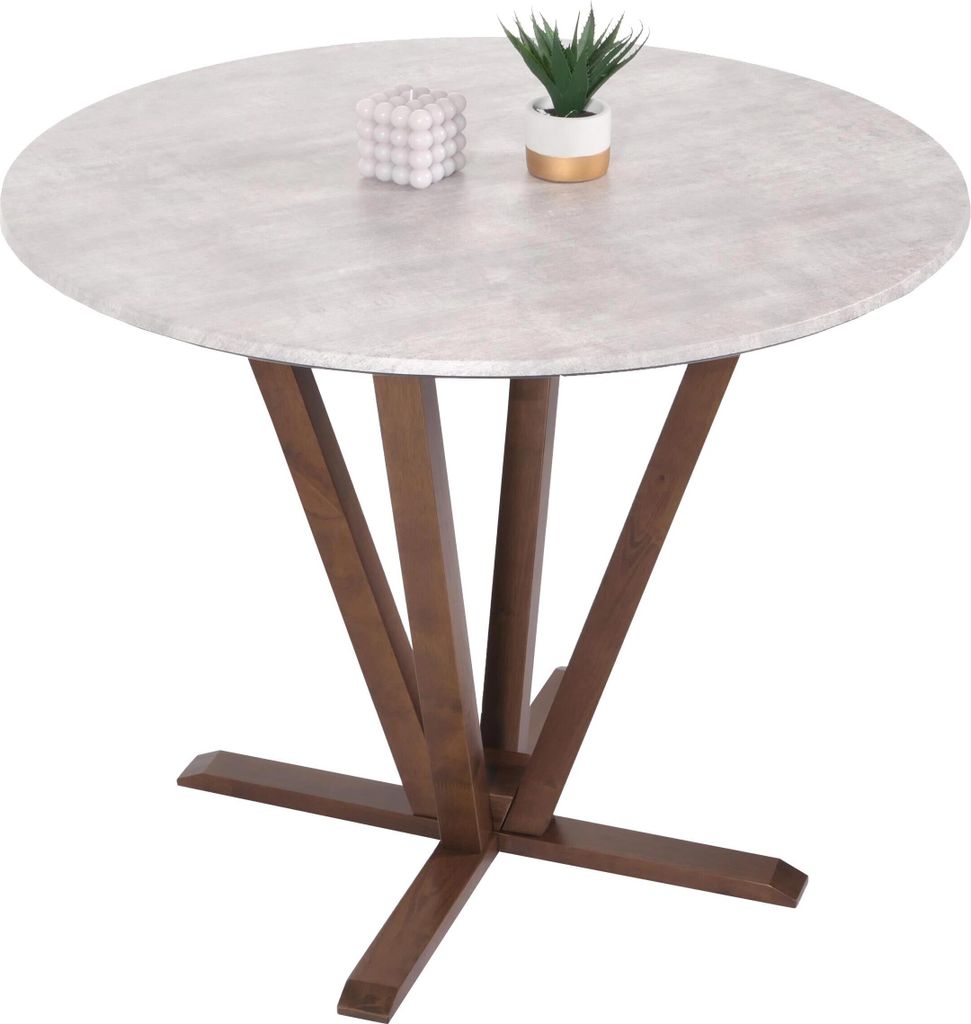 Bistrotisch HWC-M56, Tisch Esstisch, Massiv-Holz HPL Laminat Melamin Ø92cm, Beton-Optik, braunes Gestell