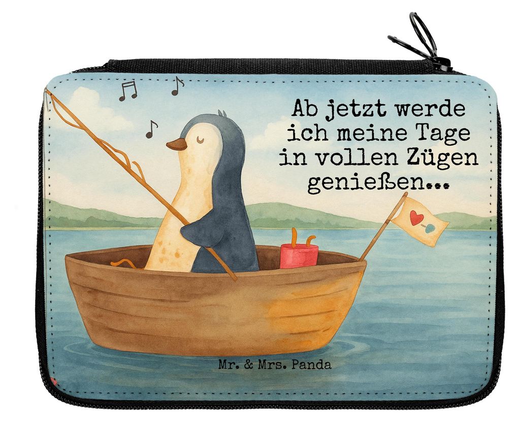 Mr. & Mrs. Panda Mäppchen Pinguin Angelboot Design - Weiß - Geschenk, Pinguine, Angeln, Federmäppchen, Etui, Optimistisch, Boot, Bleistiftetui, ...