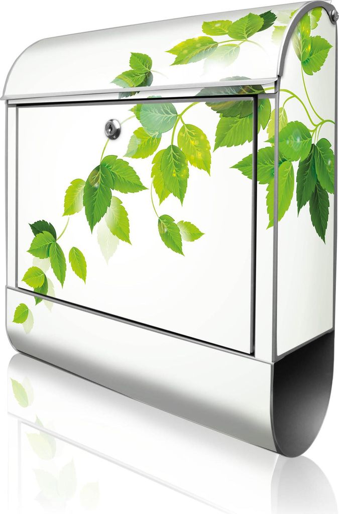banjado Design Briefkasten Stahl silber mit Zeitungsfach pulverbeschichtet "Ranke Gelb Weiß" 38x46x12,5cm & 2 Schlüssel - Postkasten A4 Einwurf i...