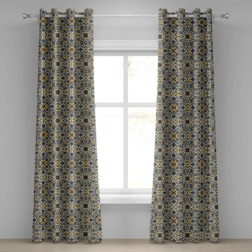 ABAKUHAUS Türkisch-Muster Ösenvorhang, Stilisierte Blumen in Arabeske und im traditionellen Stil, Dekorative 2-Panel-Fenstervorhänge, 280 cm x 2...