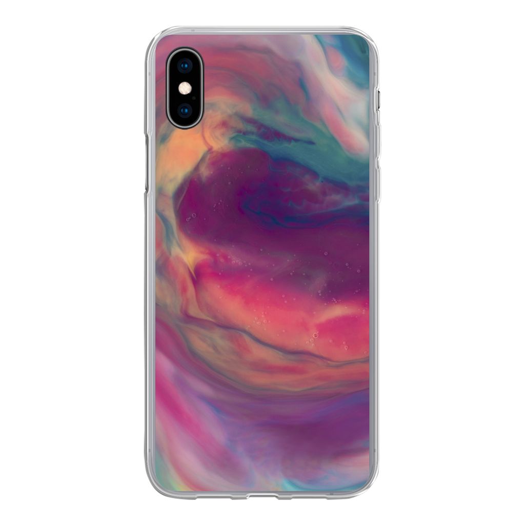 MuchoWow Handyhülle Schutzhülle Hülle für iPhone Xs Flüssig - Rosa - Türkis - Abstrakt Silikon Softcase Handy Hülle - Handytasche