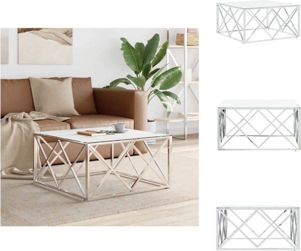 vidaXL Couchtisch Silbern 80x80x40 cm Edelstahl und Glas - Couchtische