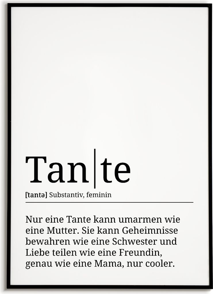 Tante Poster Definition - Wandbild Geschenk – A3 (29.7x42cm) / schwarzer Bilderahmen