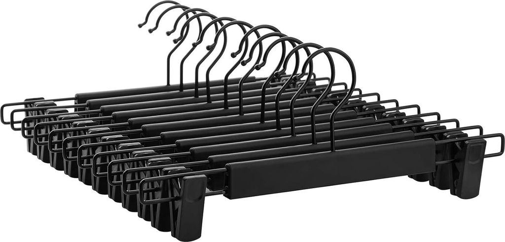 Hosenbügel Set von 12 - Gute Tragfähigkeit mit Clips, Rockbügel aus hochwertigem Kunststoff, platzsparender 360° drehbarer Haken, 35,5 cm lang,...