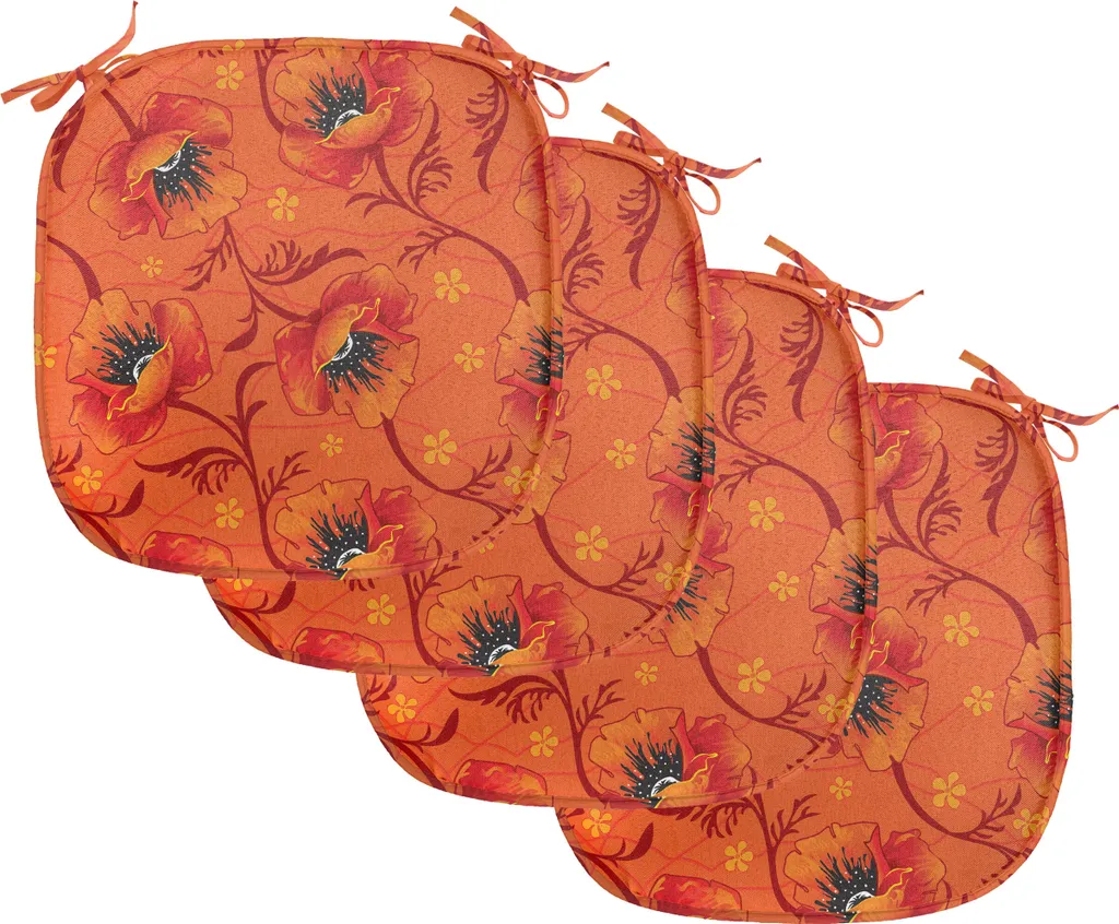 Coussin d'Assise Anti-Glisse et Anti-Taches - Fleurs de Pavot Orange
