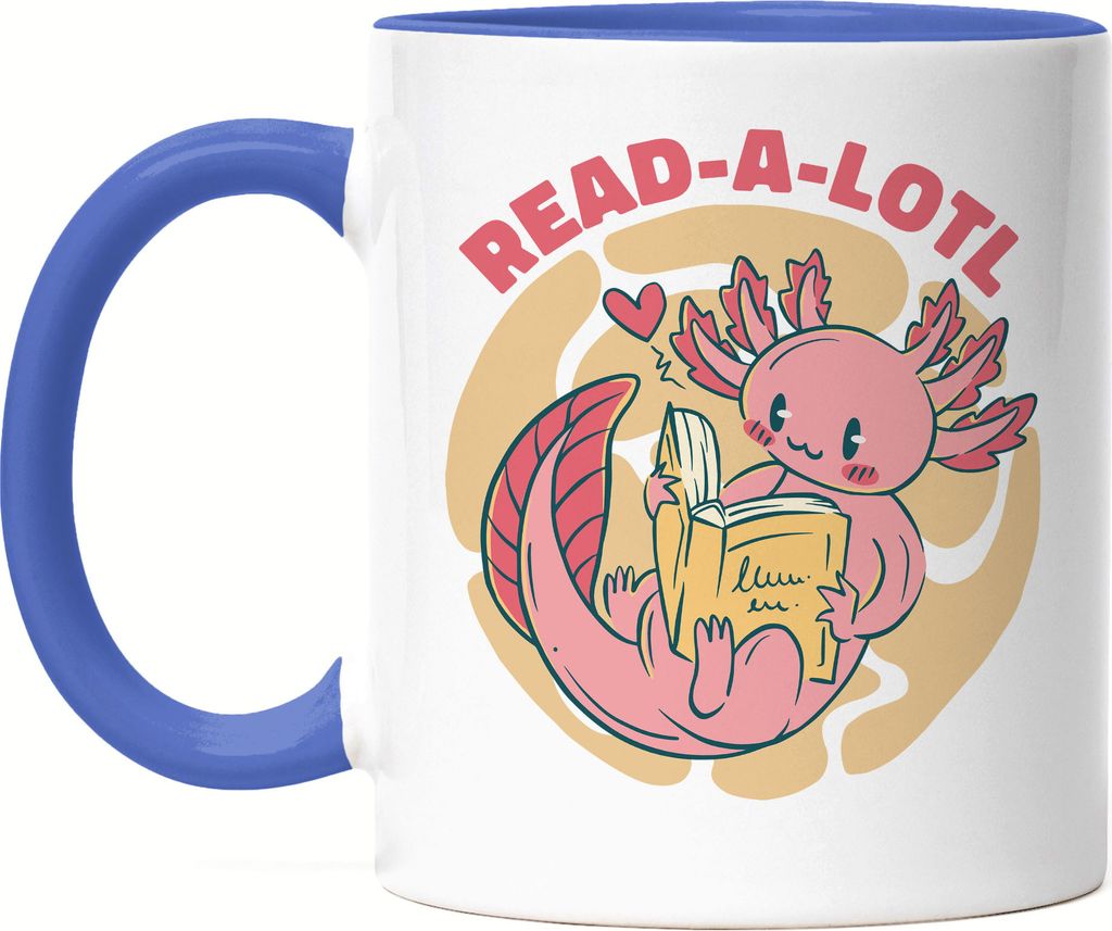Read a lotl Tasse blau Bücherliebhaber Tierfreunde süße Geschenkidee Präsent Bücherwurm Bücher lesen Liebe zum Buch
