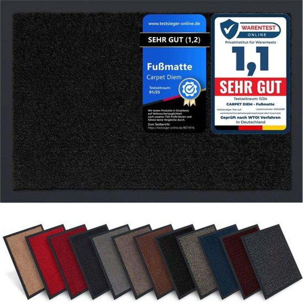 Slip-Resistent-Matte für Eingangsbereich, Faserhaar, 40x60 cm, Schwarz