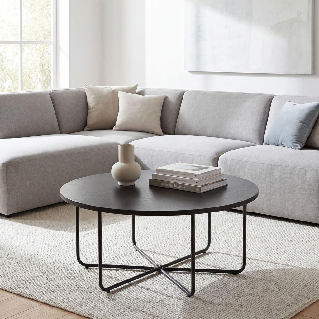 FineBuy, table basse ronde, 80 cm, noire. Table moderne Image du produit 